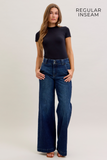 JUDY BLUE REGULAR HIGH WAIST TROUSER WIDE LEG JEAN - DARK STONE