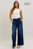 JUDY BLUE SHORT HIGH WAIST TROUSER WIDE LEG JEAN - DARK STONE