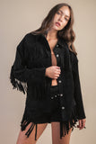 SUEDE FRINGE DETAIL WESTERN SHACKET - BLACK