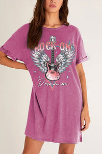 ROCK ON DREAM ON GRAPHIC DRESS - MINERAL MAGENTA