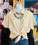 STRIPE GINGHM BUTTON DOWN TOP - MARIGOLD