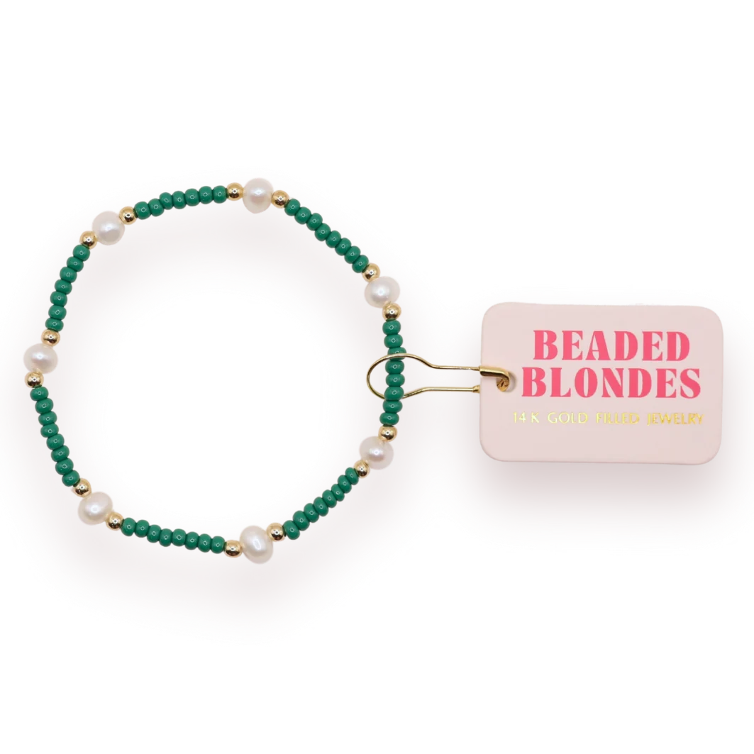 Beaded Blondes Dark Green Pearl 6.75" Bracelet