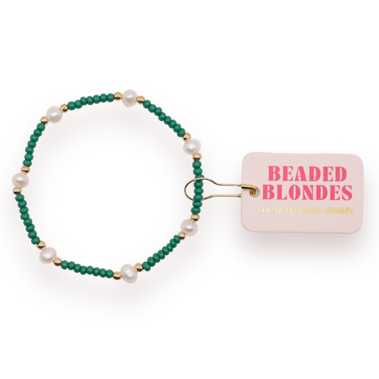 Beaded Blondes Dark Green Pearl 6.75" Bracelet