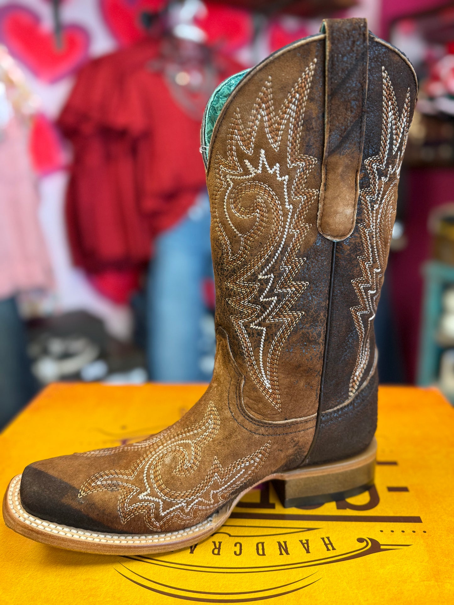 CORRAL WOMEN'S BROWN FLAMES EMBROIDERY SQUARE TOE WESTERN BOOT - Z5442