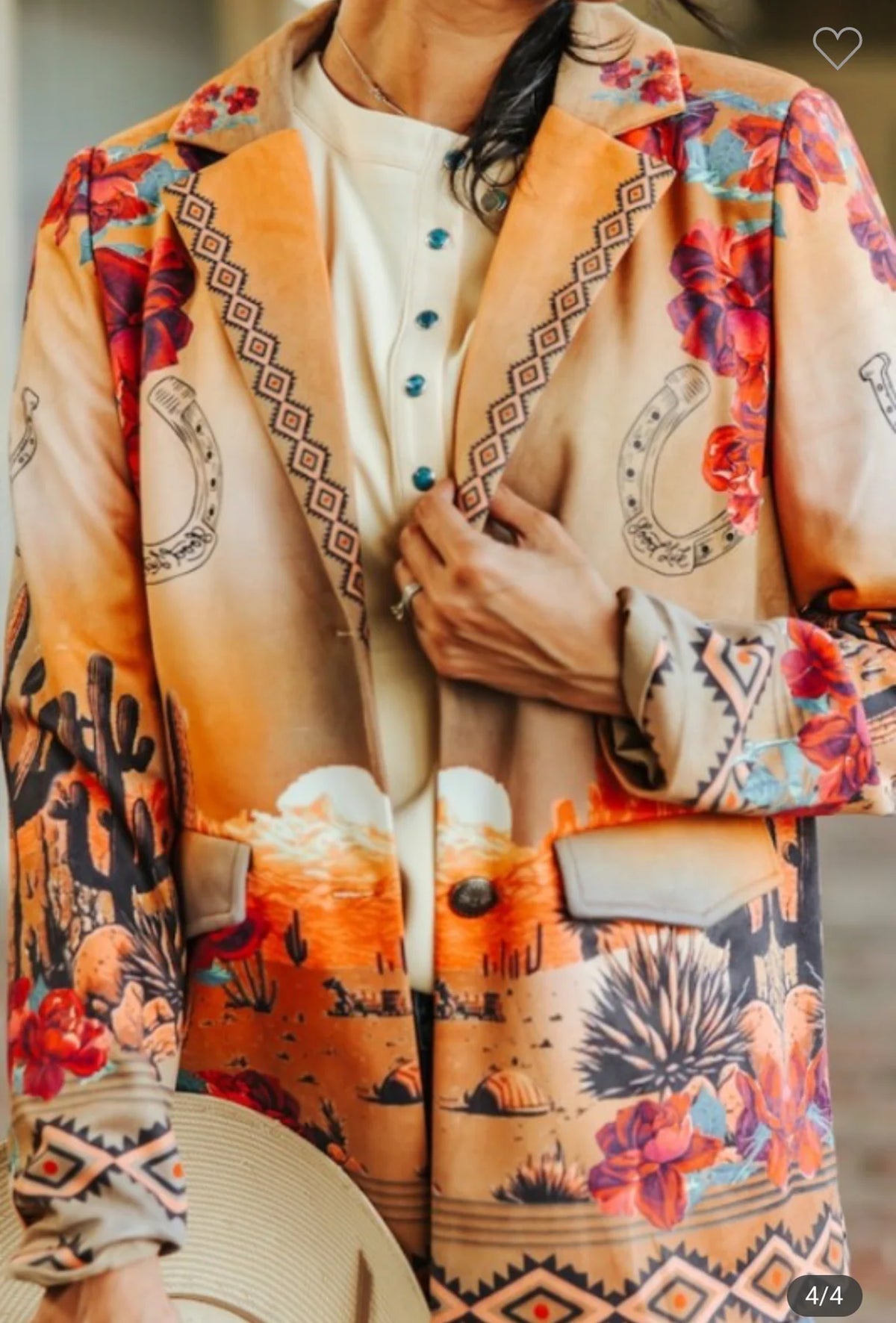 FLORAL WESTERN DESERT SUNSET PRINTED SUEDE BLAZER