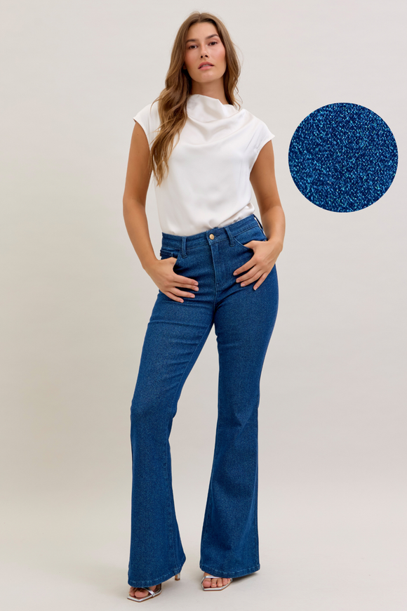 JUDY BLUE HIGH WAIST SPARKLE GLITTER DENIM FLARE