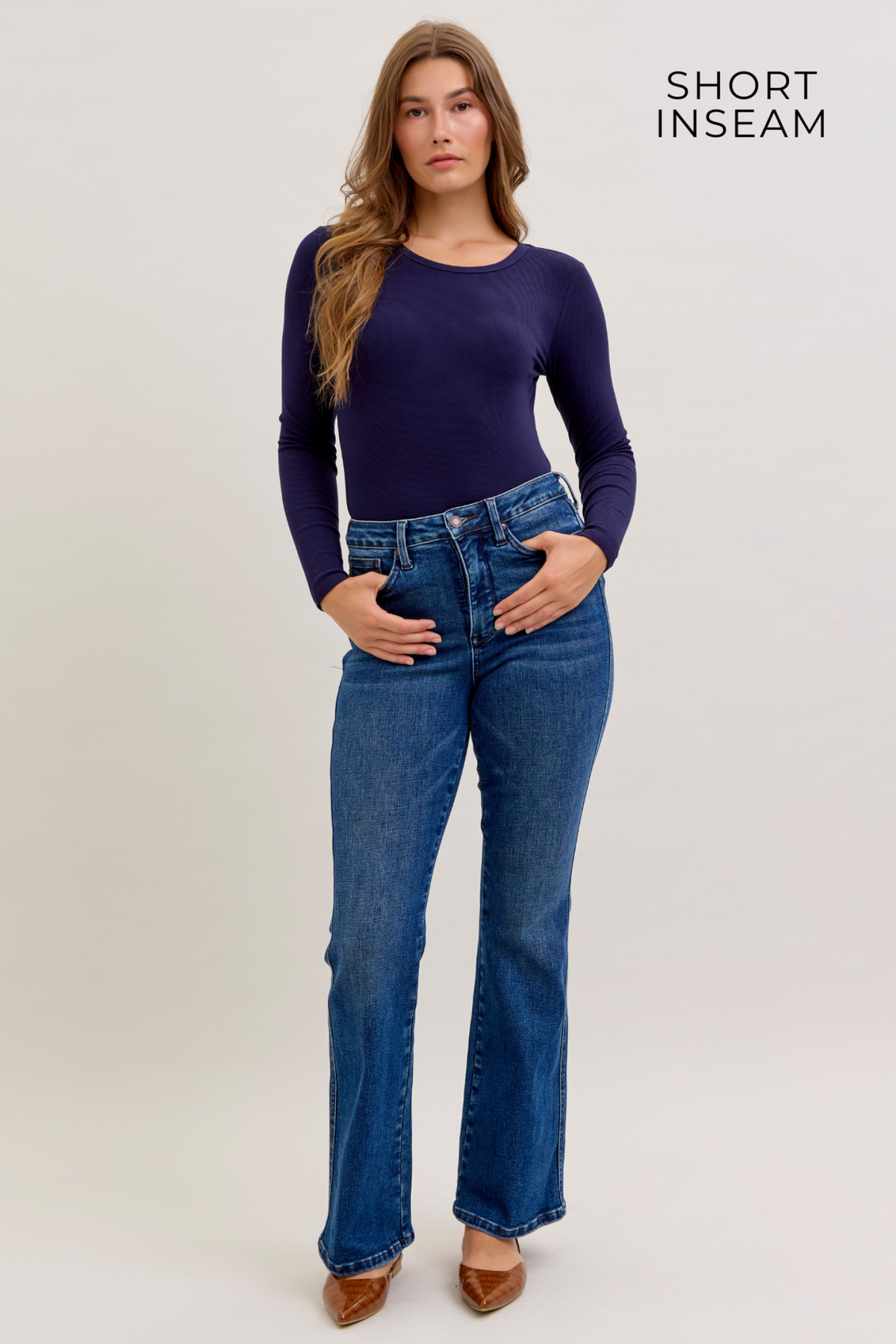 JUDY BLUE HIGH WAIST TUMMY CONTROL SHORT BOOTCUT - DARK STONE