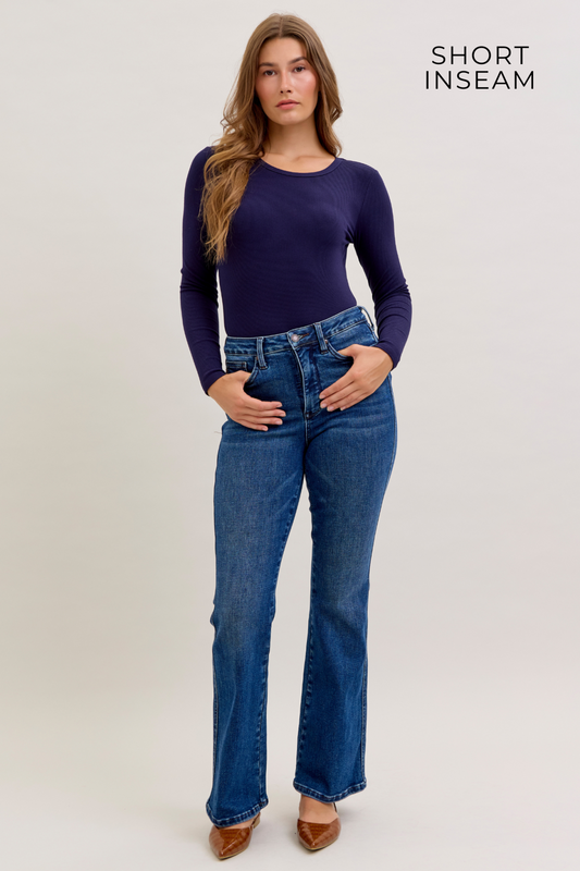 JUDY BLUE HIGH WAIST TUMMY CONTROL SHORT BOOTCUT - DARK STONE