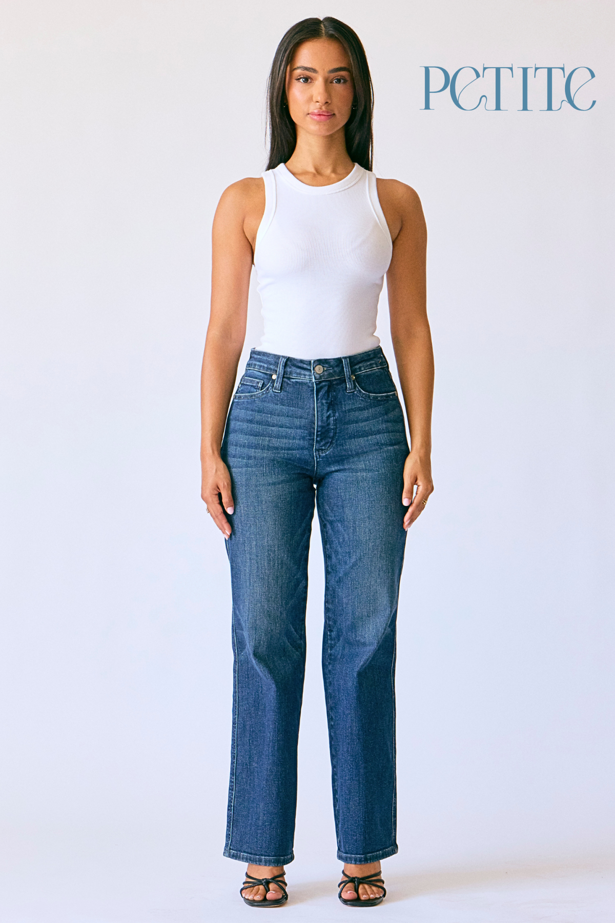 JUDY BLUE MID RISE PETITE TUMMY CONTROL CLASSIC STRAIGHT JEAN - DARK STONE