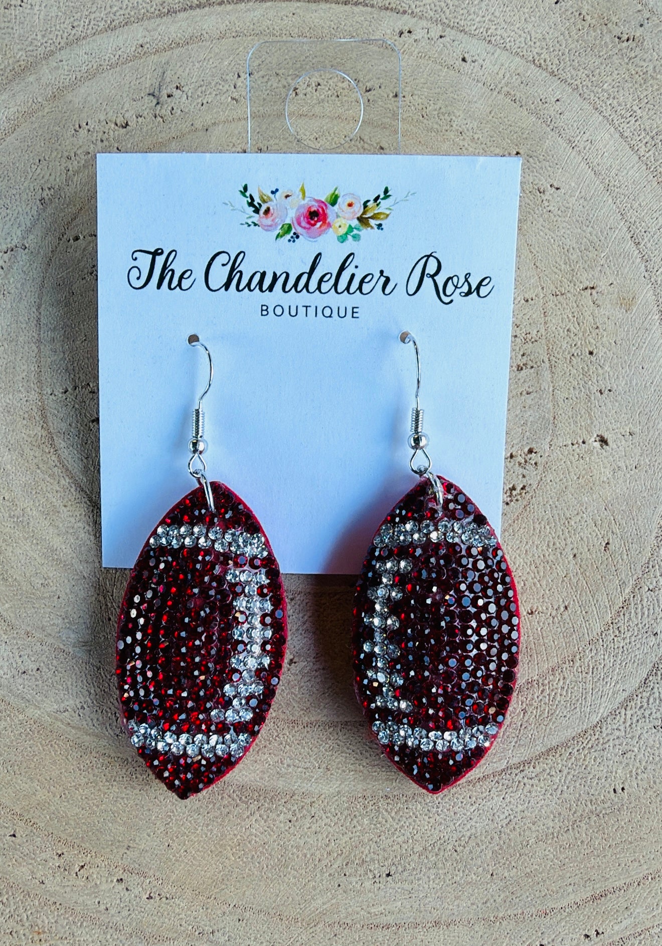 FOOTBALL GLAM EARRINGS - MAROON