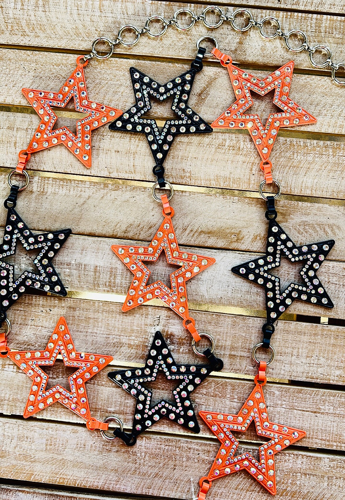 RHINESTONE ORANGE AND BLUE STAR CHAIN LINK BELT - ONE SIZE