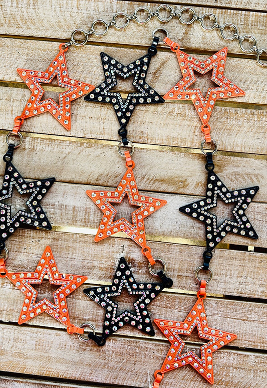 RHINESTONE ORANGE AND BLUE STAR CHAIN LINK BELT - ONE SIZE