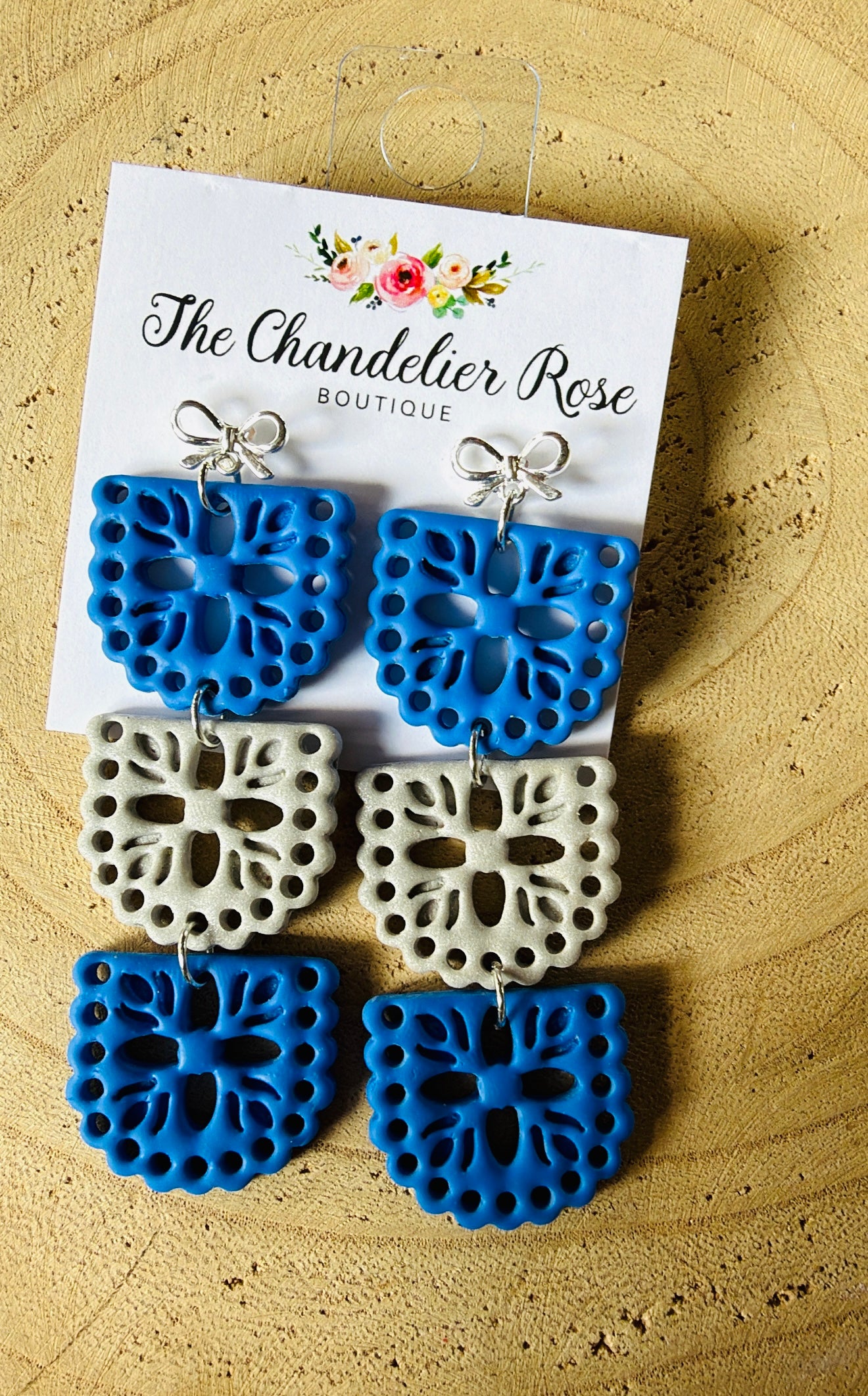 Blue and Silver Papel Picado Earrings