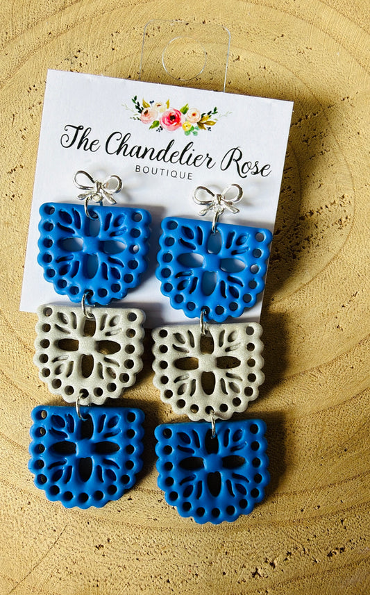 Blue and Silver Papel Picado Earrings
