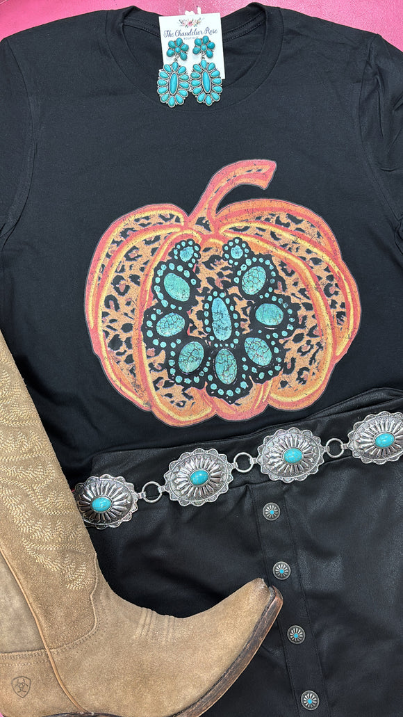 TURQUOISE STONE PUMPKIN TEE - BLACK