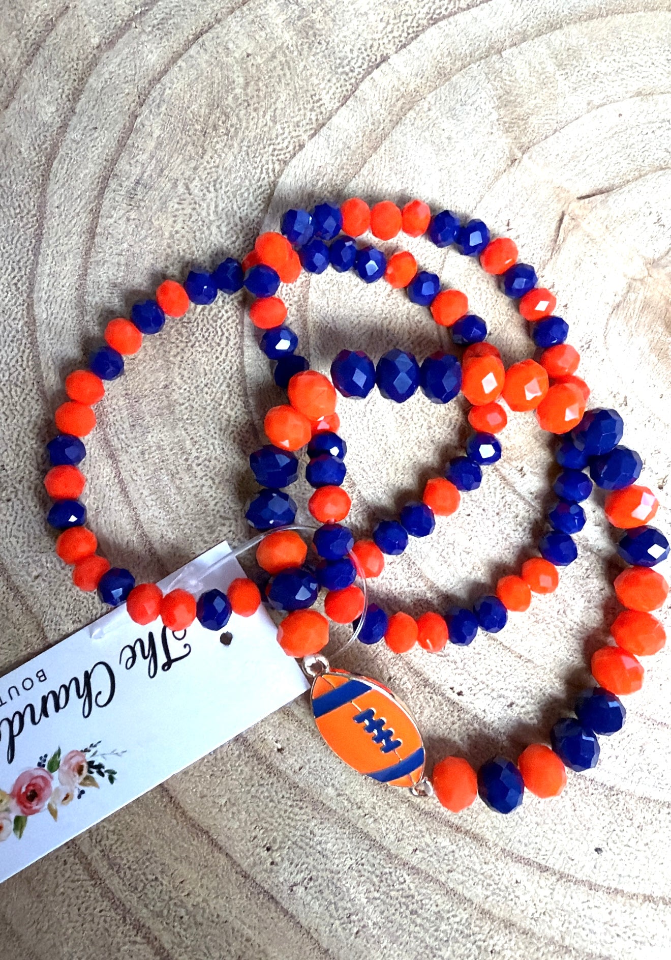 3 Layer Orange and Blue Football Bracelets