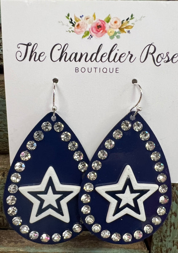 THE NAVY RHINESTONE OVAL DANGLE EARRINGS