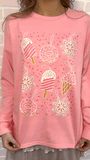 SWEET CHRISTMAS ORNAMENTS LONG SLEEVE TOP - PINK