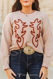 BIEGE KNIT SWEATER CAMEL BOOTSTICHED CONTRAST STITCHING