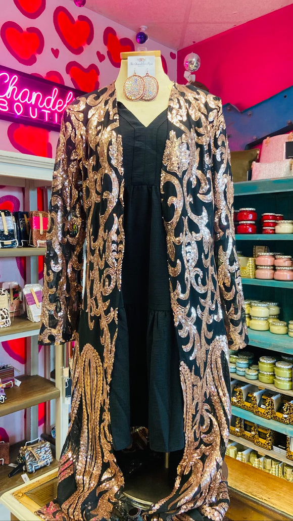 THE WESTERN SEQUINNED LONG COVER UP - BLACK