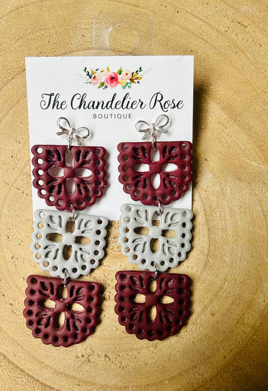 Maroon & Silver Papel Picado Earrings