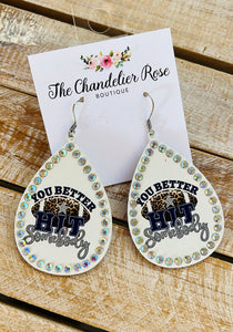 YOU BETTER HIT SOMEBODY PEAR SHAPE RHINESTONE EARRINGS