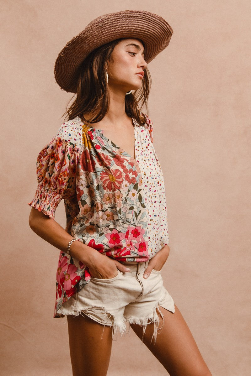 WOVEN PRINT MIX AND MATCH TOP - ROSE MIX