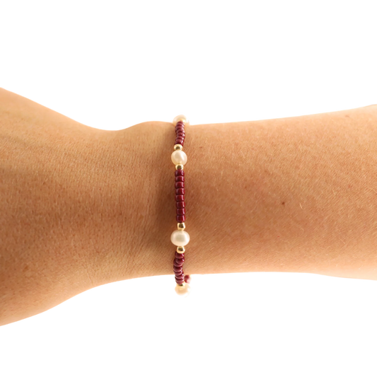 Beaded Blondes Maroon Pearl 6.75" Bracelet