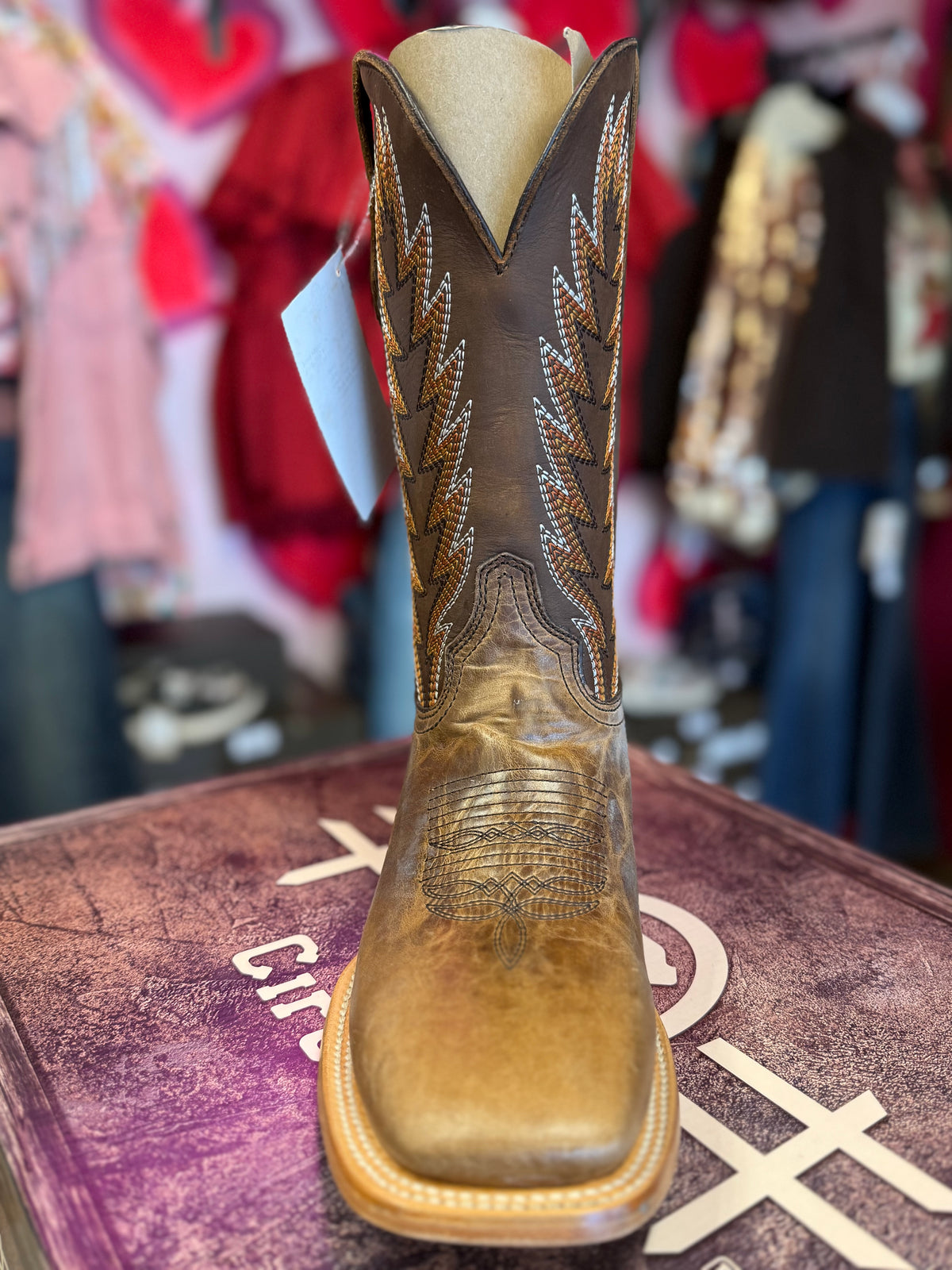 CIRCLE G MENS BROWN EMBROIDERY SQUARE TOE WESTERN BOOT - L6312