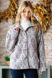 VINTAGE WESTERN PATTERN HIGH COLLAR JACKET - PLUM