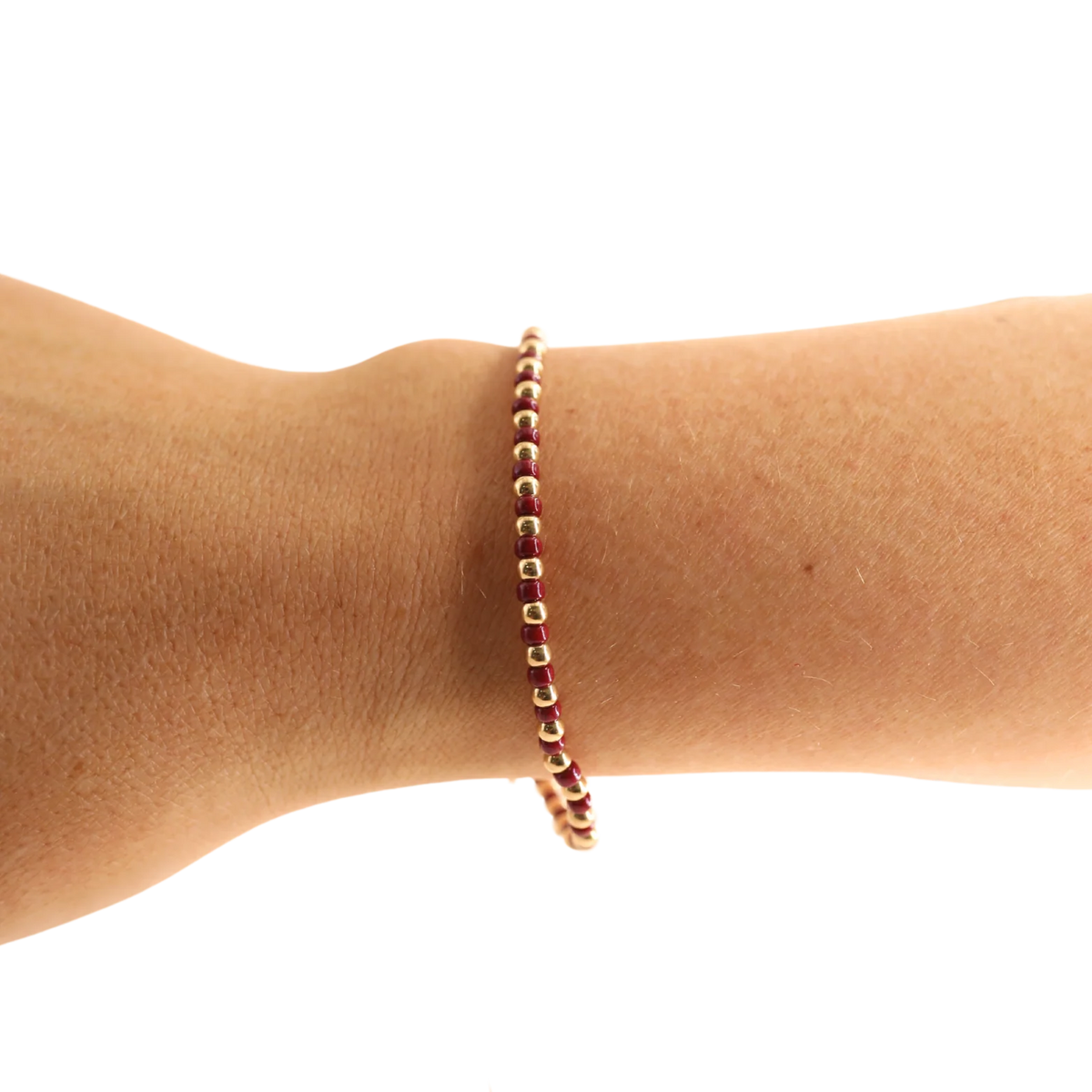 Beaded Blondes Maroon Demi 6.75" Bracelet On Gold