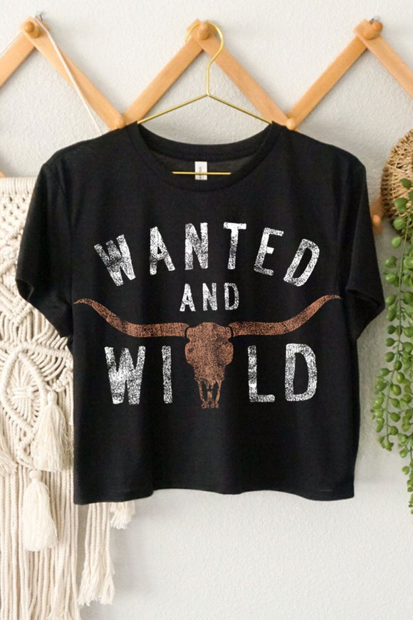 WANTED AND WILD GRAPHIC CROP TOP - BLACK