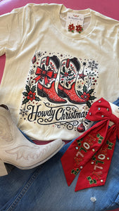 HOWDY CHRISTMAS BOOTS TEE - CREAM