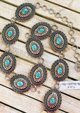 WESTERN SILVER TURQUOISE STUD CENTER CONCHO BELT