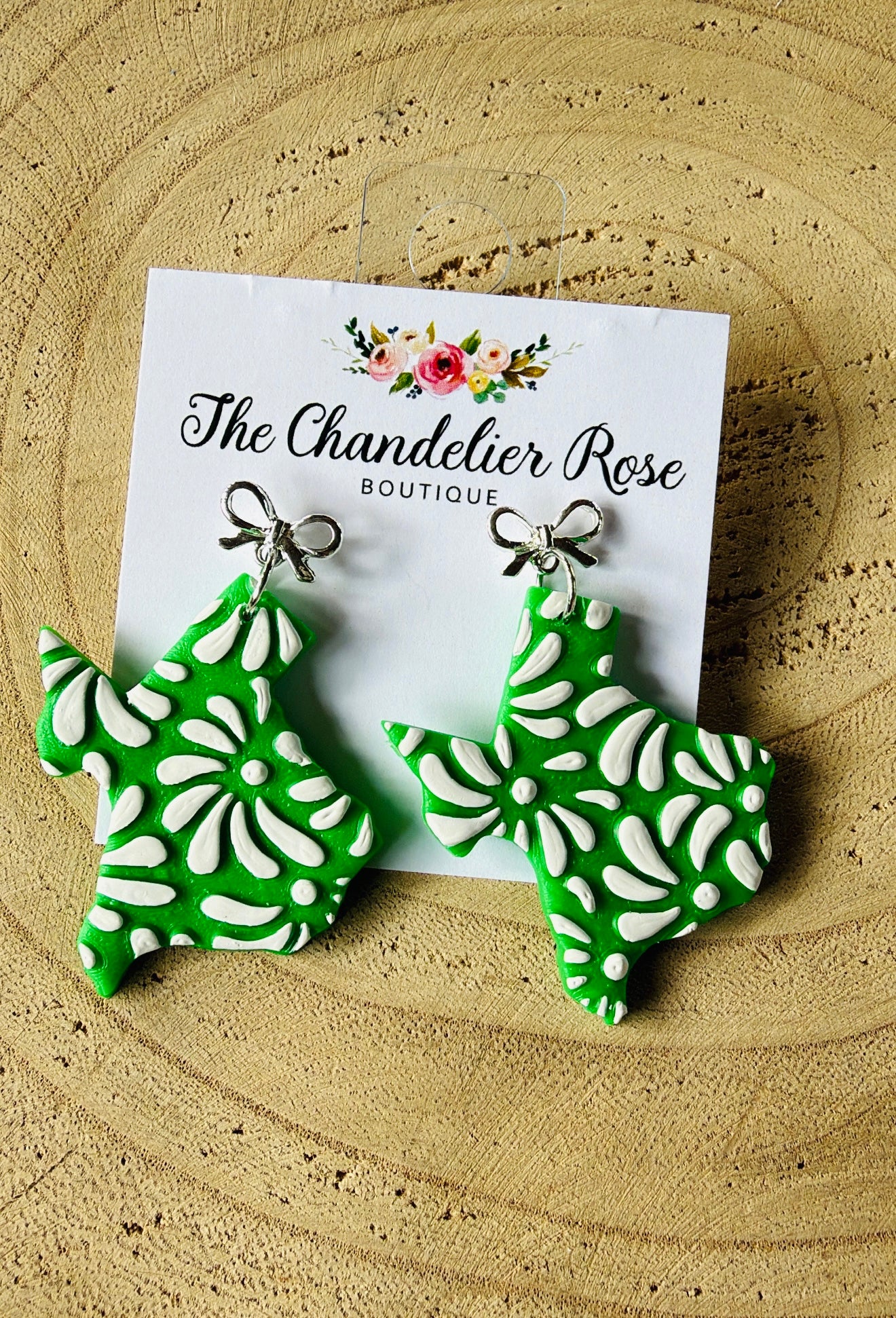 Green & White Texas Earrings