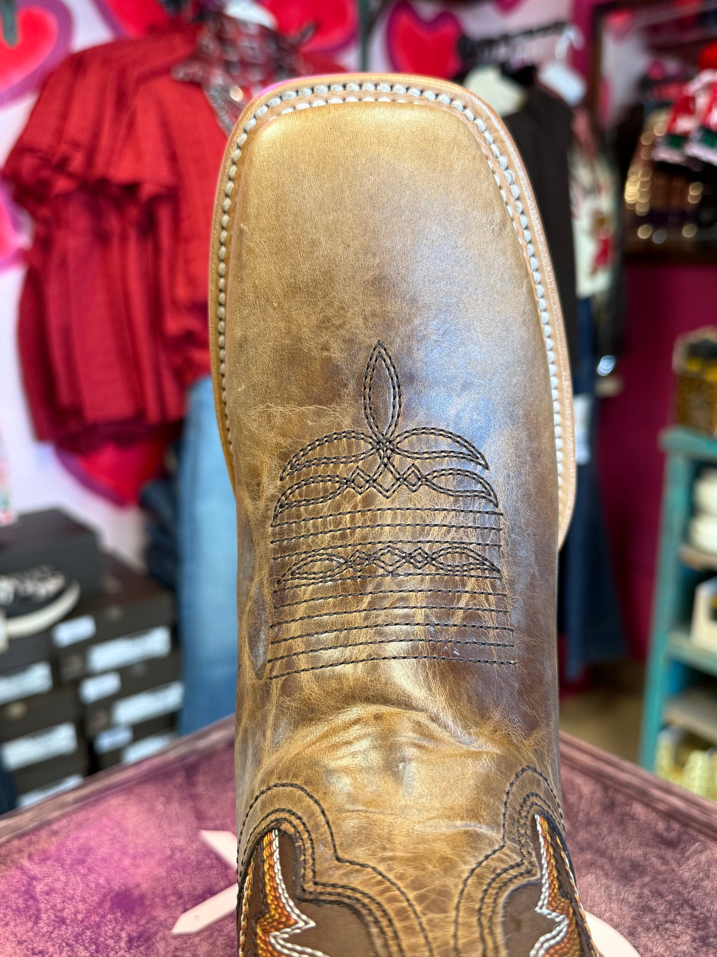 CIRCLE G MENS BROWN EMBROIDERY SQUARE TOE WESTERN BOOT - L6312