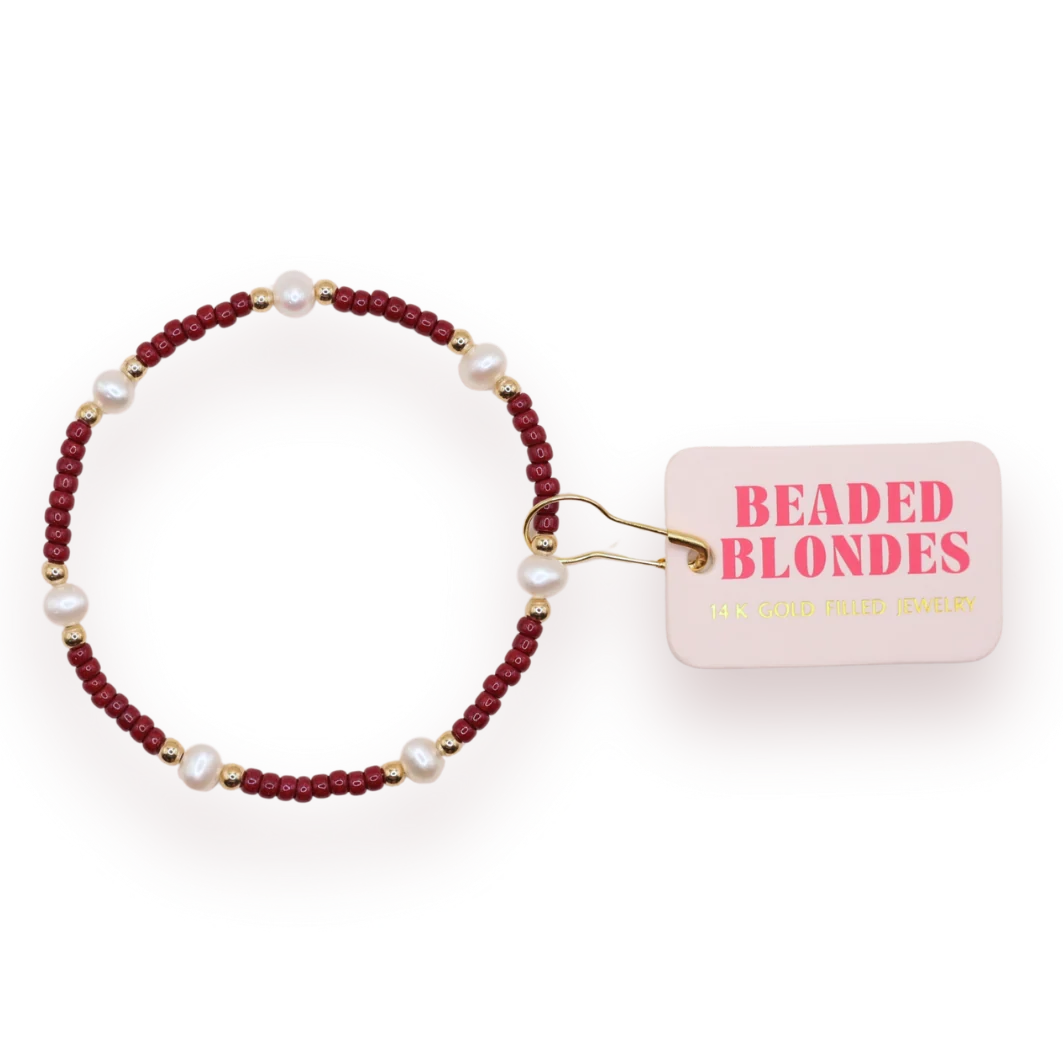 Beaded Blondes Maroon Pearl 6.75" Bracelet