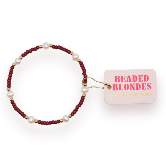 Beaded Blondes Maroon Pearl 6.75" Bracelet