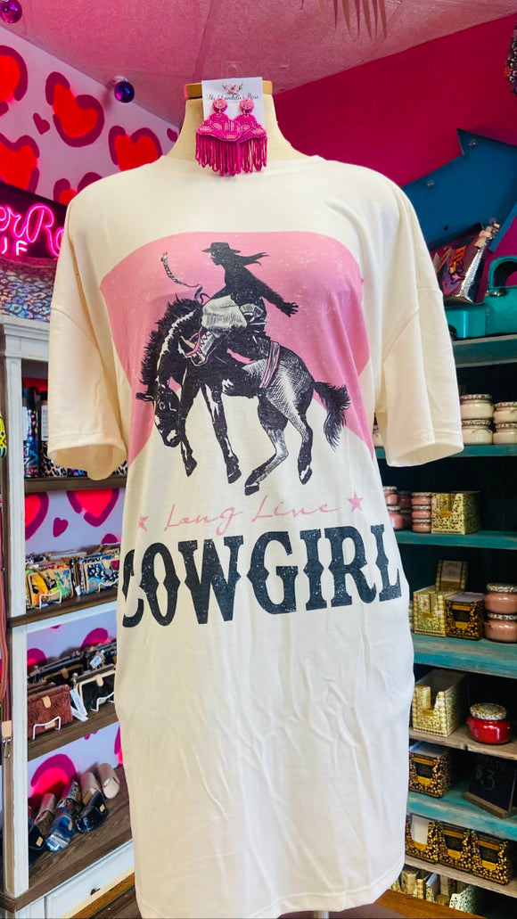 LONG LIVE COWGIRL RELAXED FIT DRESS TEE - VANILLA PINK