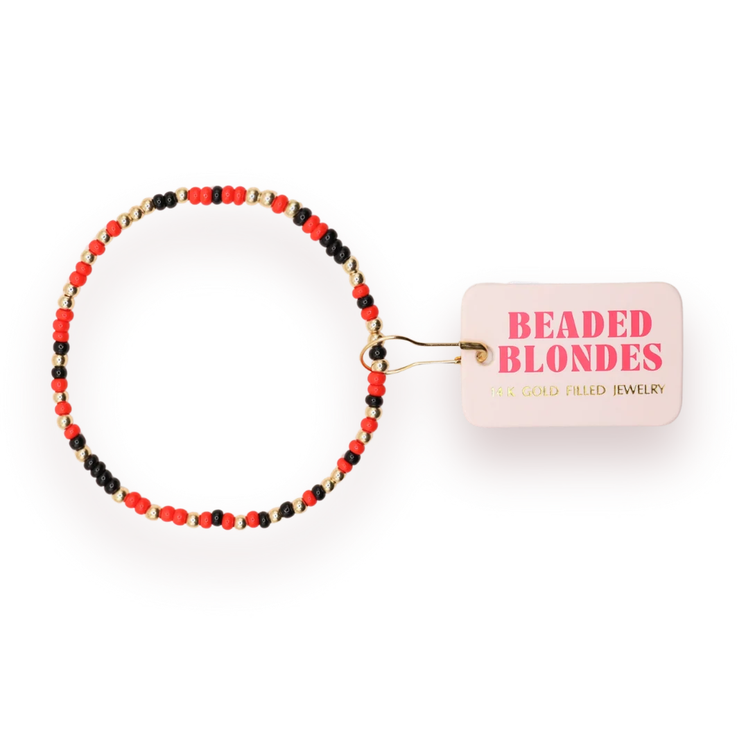 Beaded Blondes Red & Black Game Day Sprinkle 6.75" Bracelet