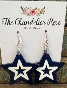 THE NAVY GLITTER STAR DANGLE EARRINGS