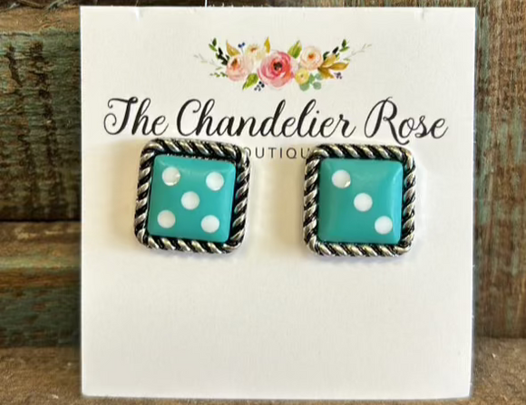 WESTERN TURQUOISE DICE POST STUD EARRINGS