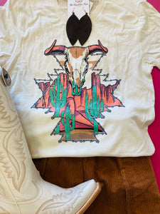 CACTUS MOUNTAIN WESTERN TEE - CREAM