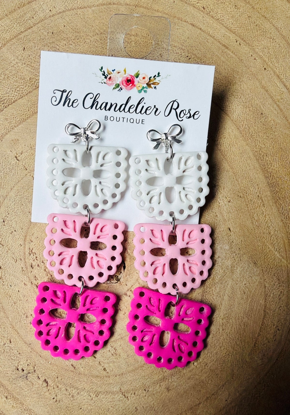 Pink, Light Pink, & White  Papel Picado Earrings