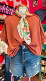 RAISED RIB CUFF SLEEVE RAW EDGE TOP - RUST