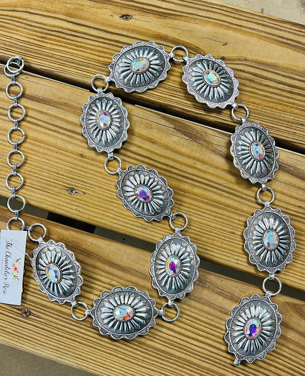 Western Silver Concho AB Stone Belt