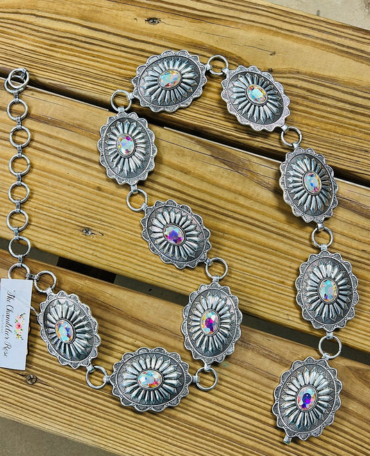 Western Silver Concho AB Stone Belt