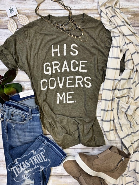 HIS GRACE COVERS ME TEE - SAGE