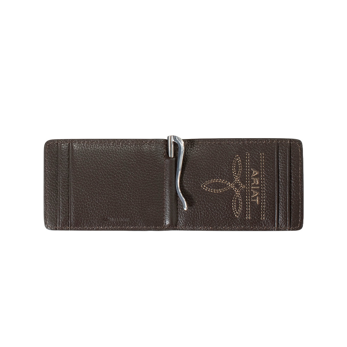 ARIAT BIFOLD MONEY CLIP SHIELD CONCHO BROWN