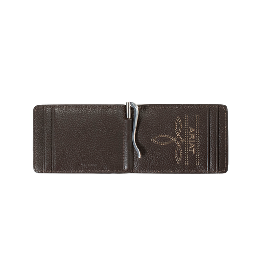 ARIAT BIFOLD MONEY CLIP SHIELD CONCHO BROWN